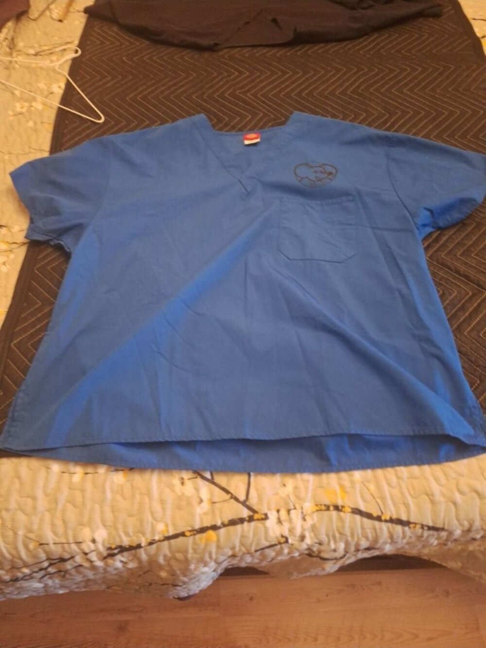 Dickies Women's Blue V-Neck Scrub Top with Mouse Logo